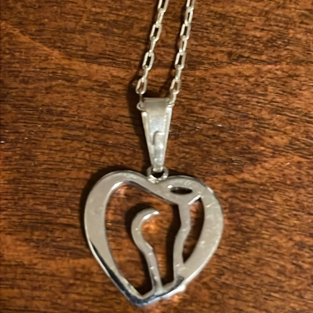 Horse Love Heart Pendant in Silver Tone with 18 Inch Chain